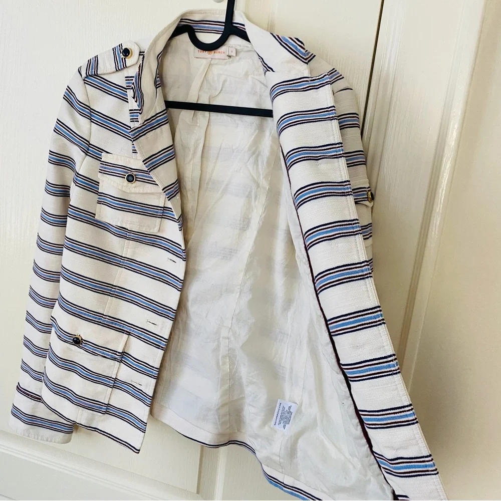 Tory Burch Sergeant Pepper Striped Button Front Military Jacket Blazer Size 8